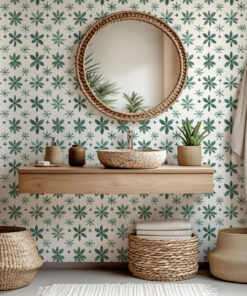 Green Botanical Floral Tile Wallpaper - Image 3