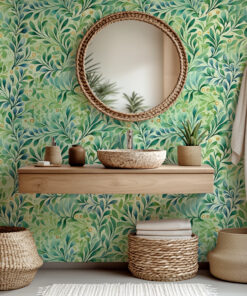 Alternative view of Green Botanical Watercolor Leaf Wallpaper