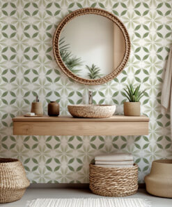 Alternative view of Green Moroccan Tile Wallpaper – Sage Geometric Mediterranean