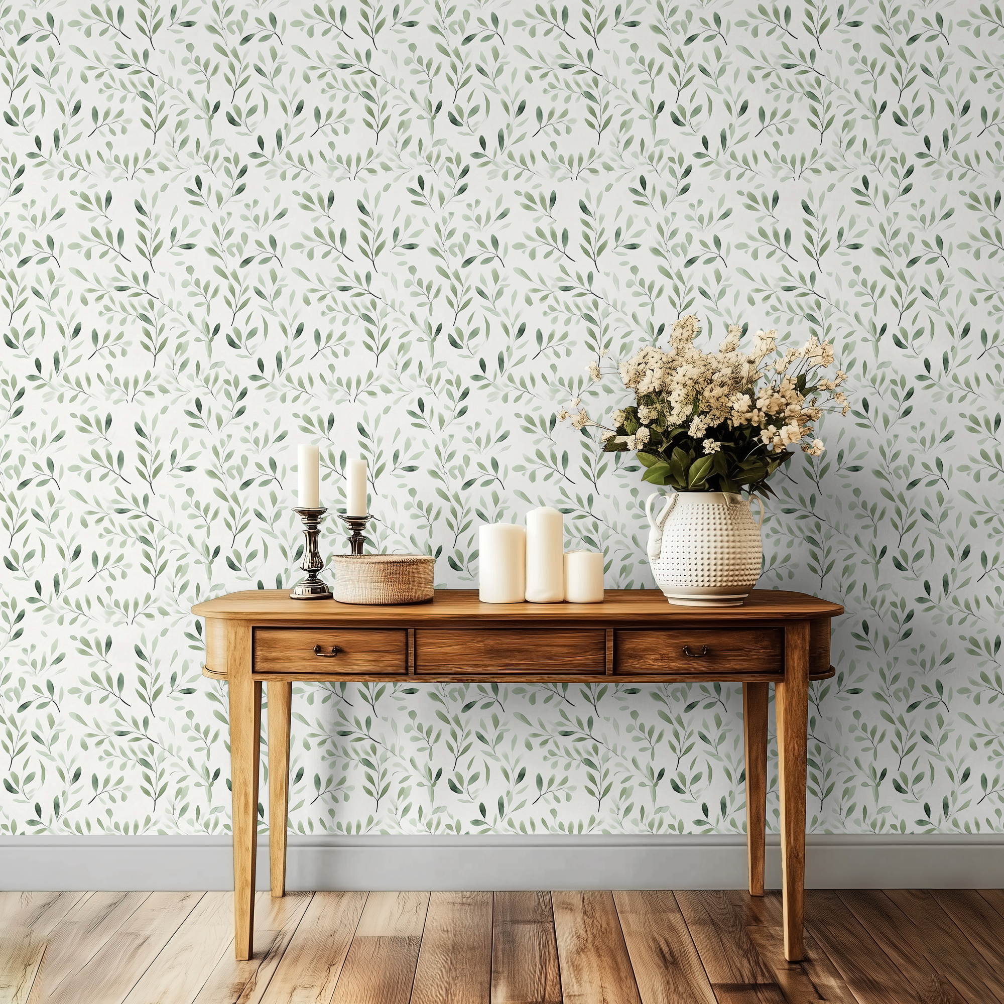 Green Watercolor Leaf Wallpaper – Minimal Botanical & Floral