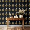 black and gold leaf wallpaper