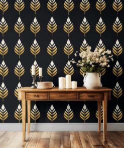 black and gold leaf wallpaper