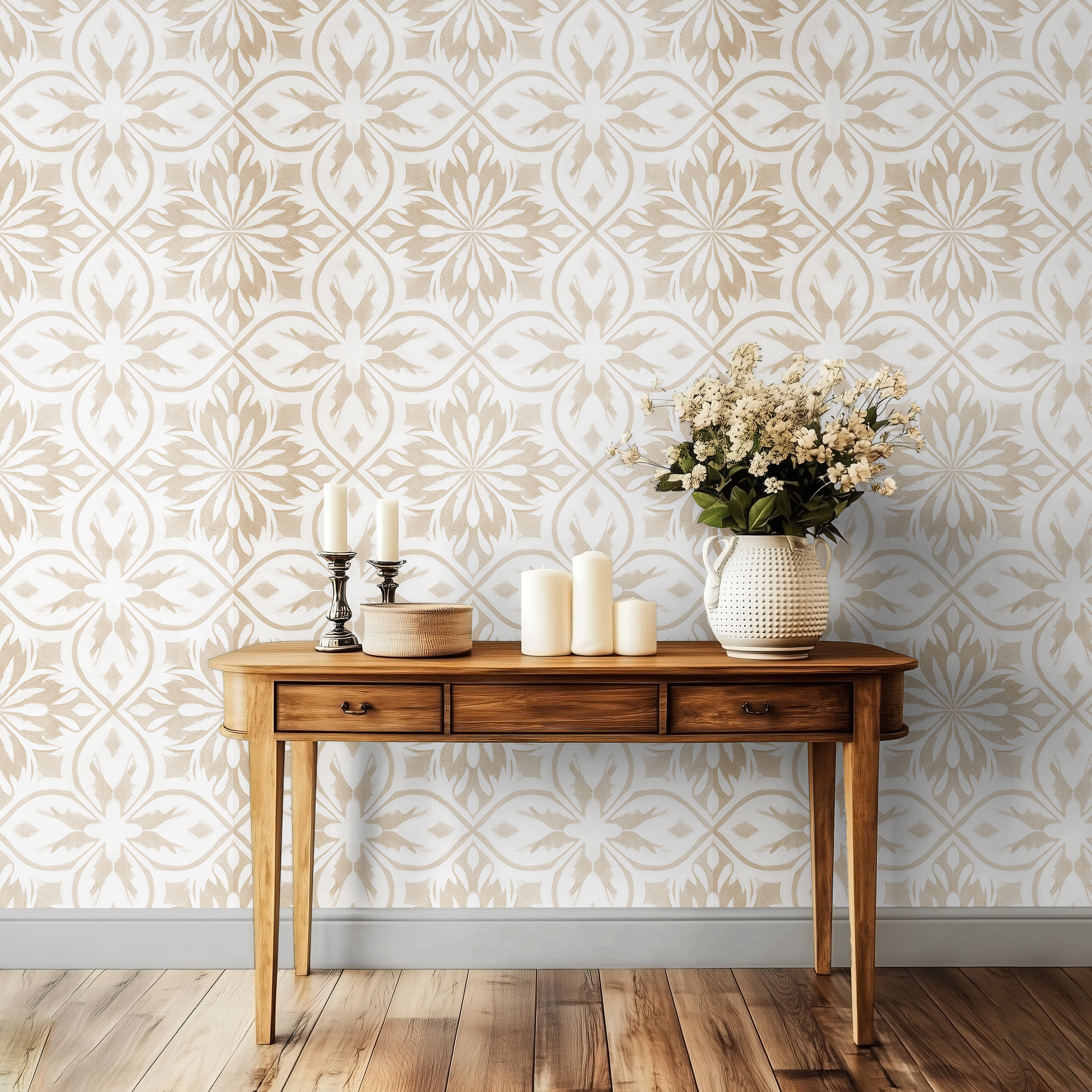 Light Beige Moroccan Wallpaper - Tan Geometric Removable Peel & Stick
