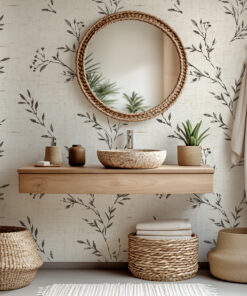 Alternative view of Linen Floral Wallpaper – Minimal Botanical Neutral