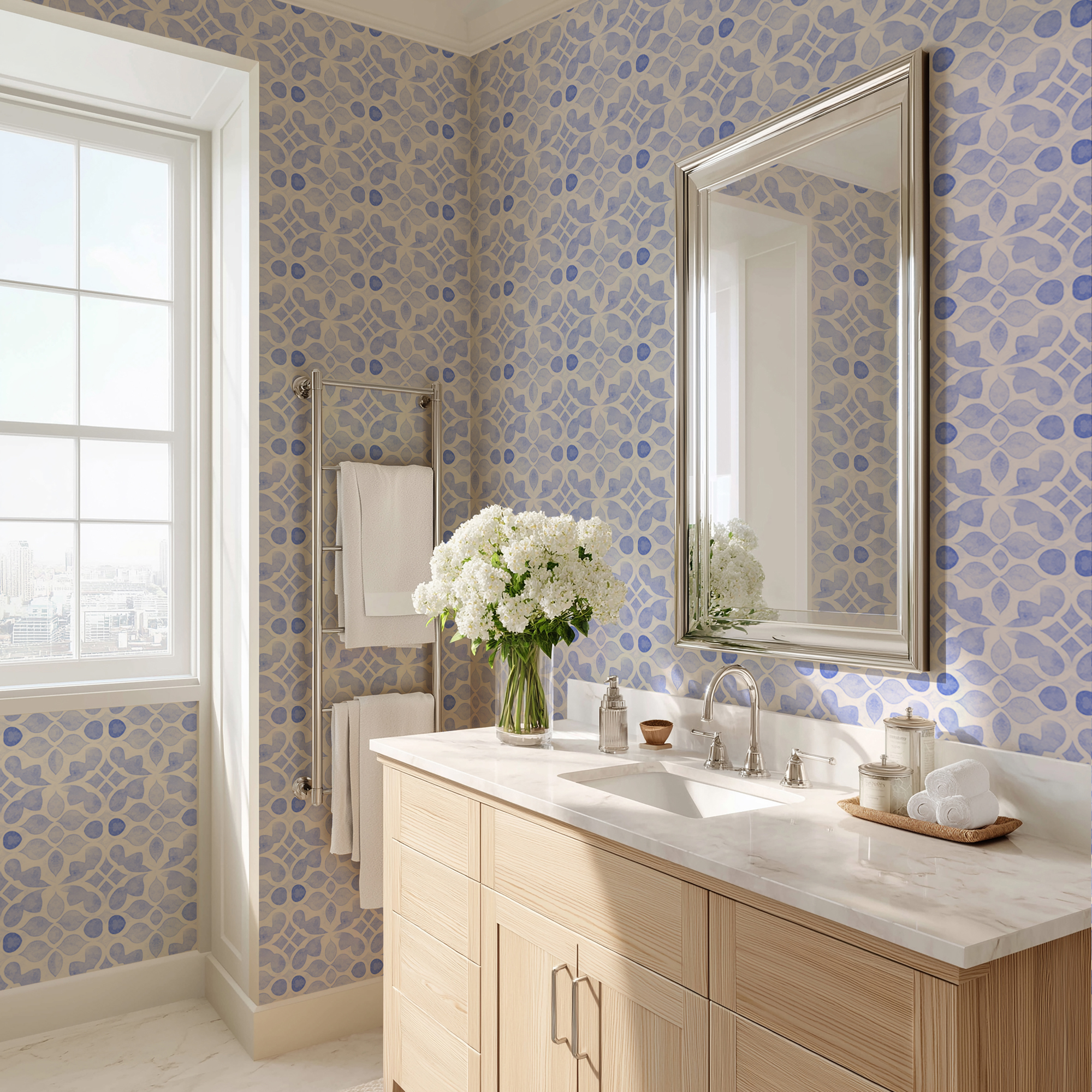 Blue Moroccan Wallpaper - Geometric Removable Peel & Stick