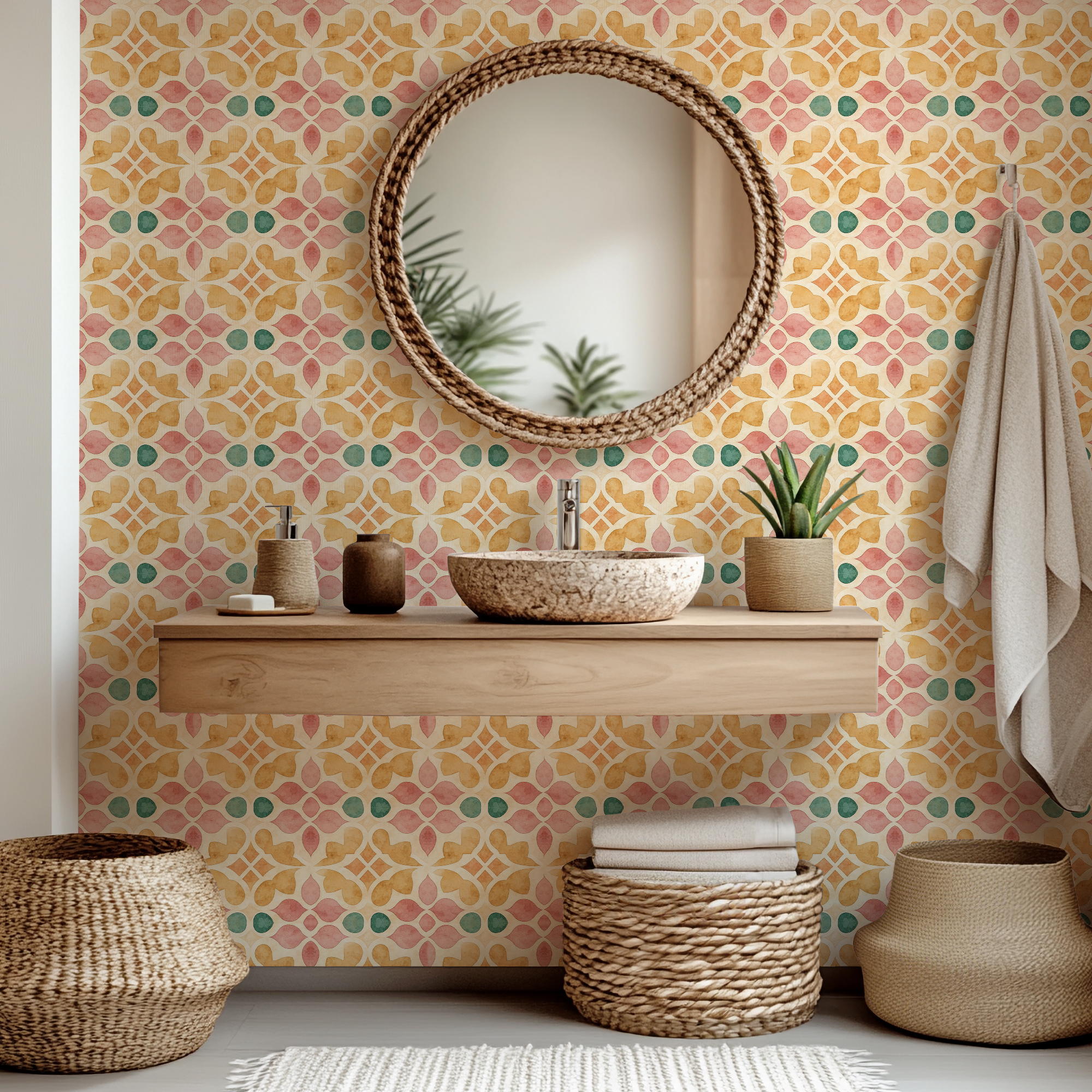 Colorful Moroccan Wallpaper - Multicolor Geometric Removable Peel & Stick