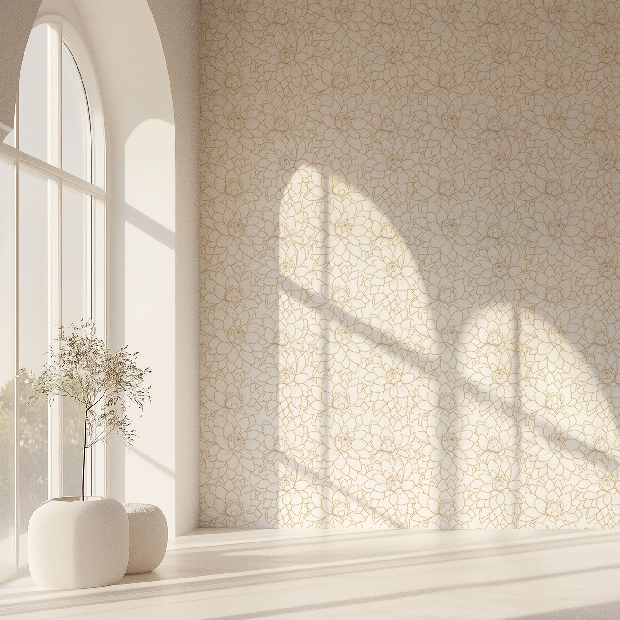 Gold Peony Flower Wallpaper – Elegant Floral Line Art