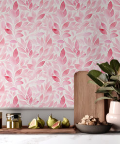 Alternative view of Pink Watercolor Leaf Botanical Wallpaper