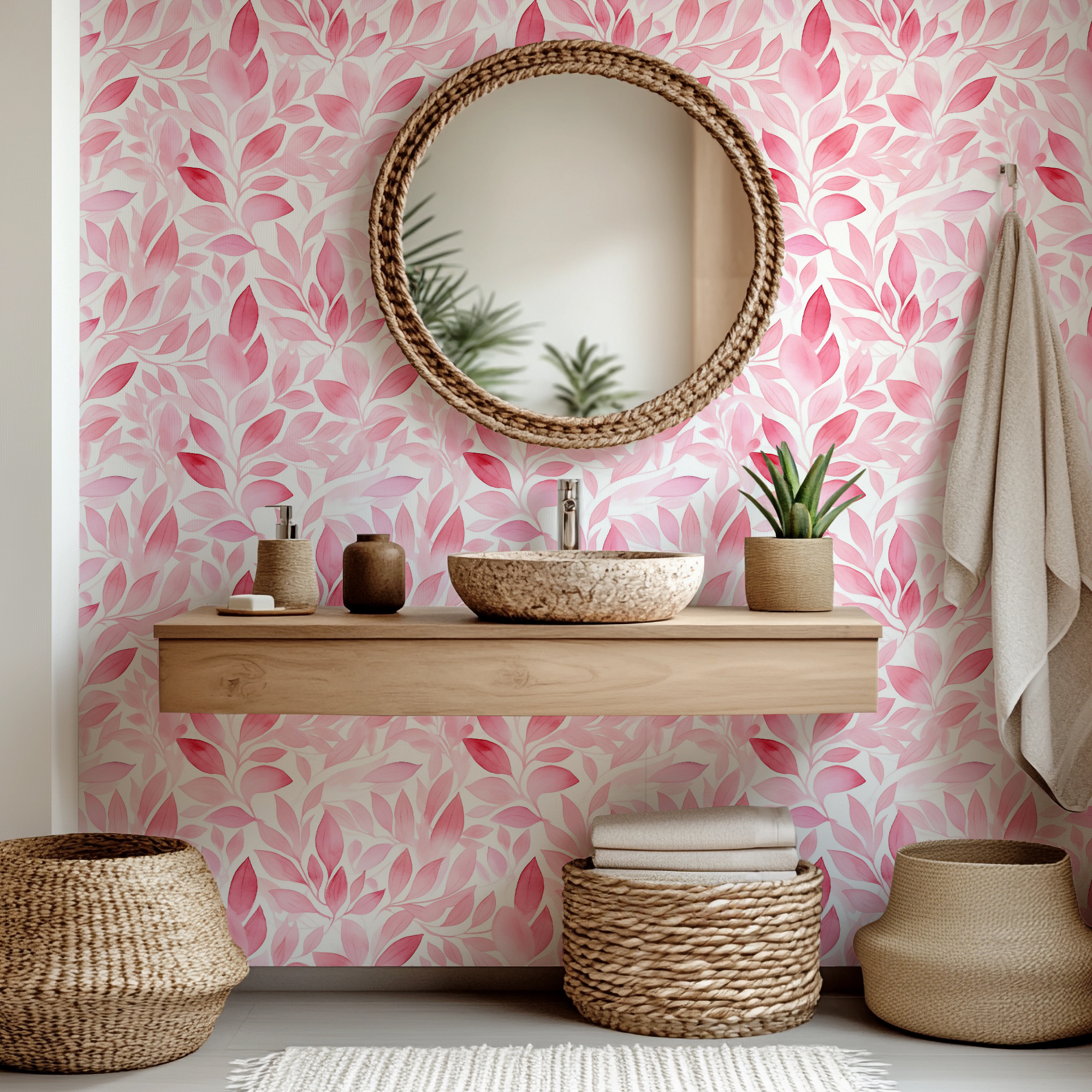 Pink Leaf Wallpaper – Watercolor Botanical & Floral