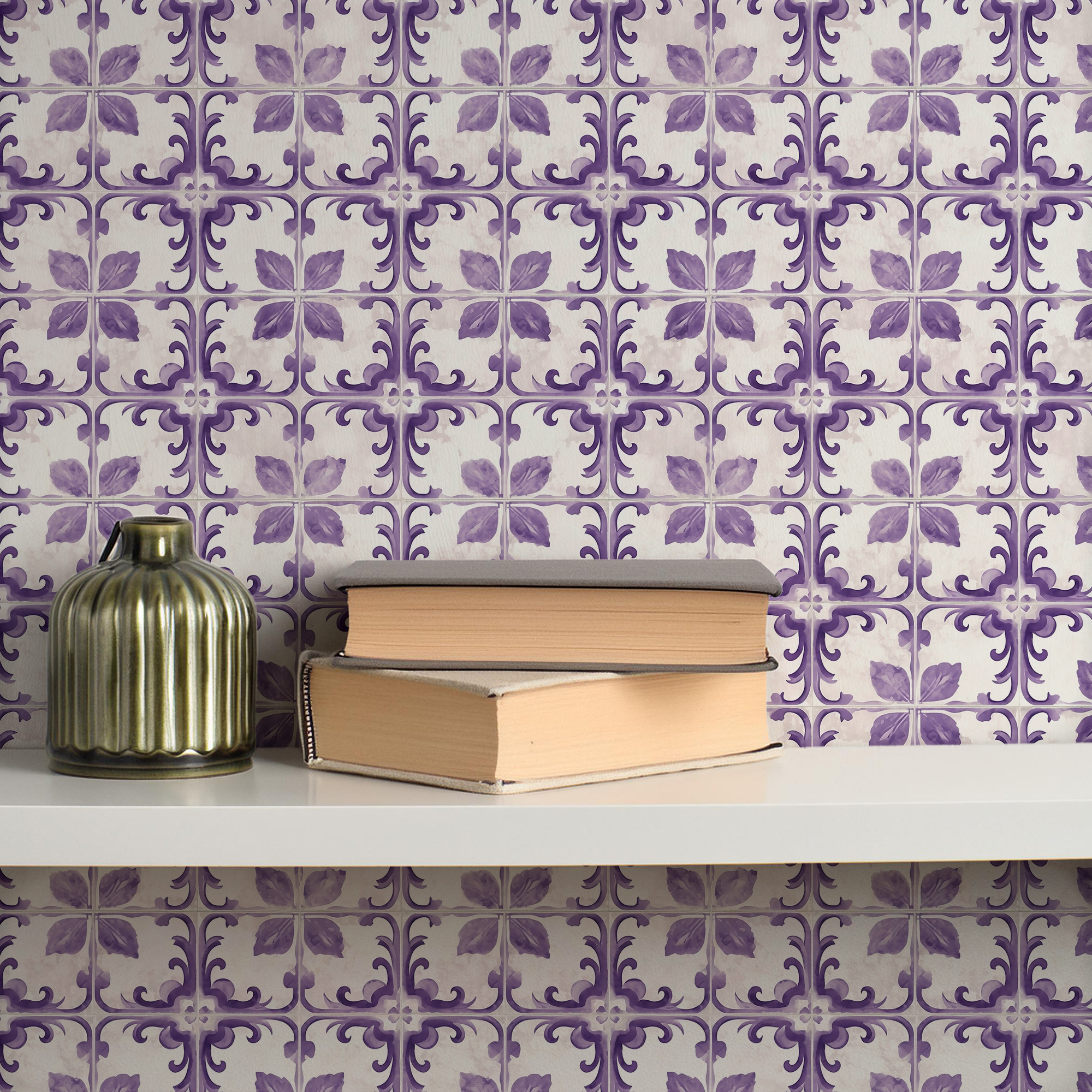 Purple Moroccan Tile Wallpaper – Watercolor Mediterranean