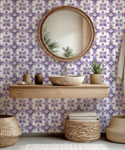 Alternative view of Purple Moroccan Tile Wallpaper – Watercolor Mediterranean