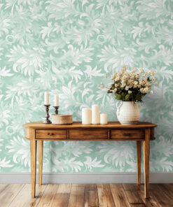 Sage Green Botanical Wallpaper – White Leaf Foliage - Image 4