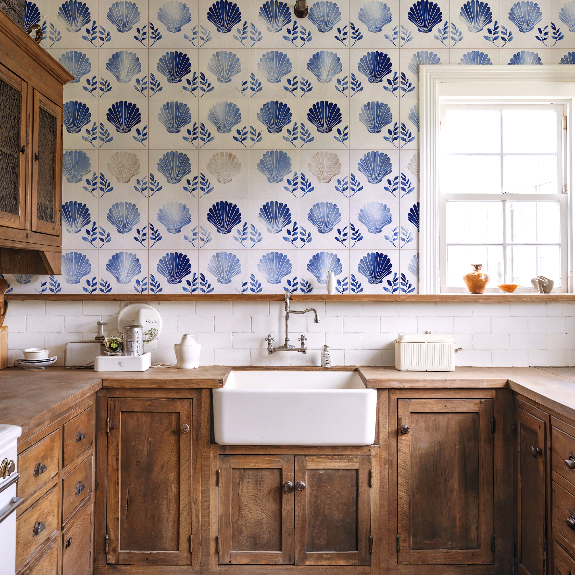 Blue Scandinavian Wallpaper – Coastal Botanical