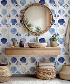 Alternative view of Blue Scandinavian Coastal Botanical Tile Wallpaper