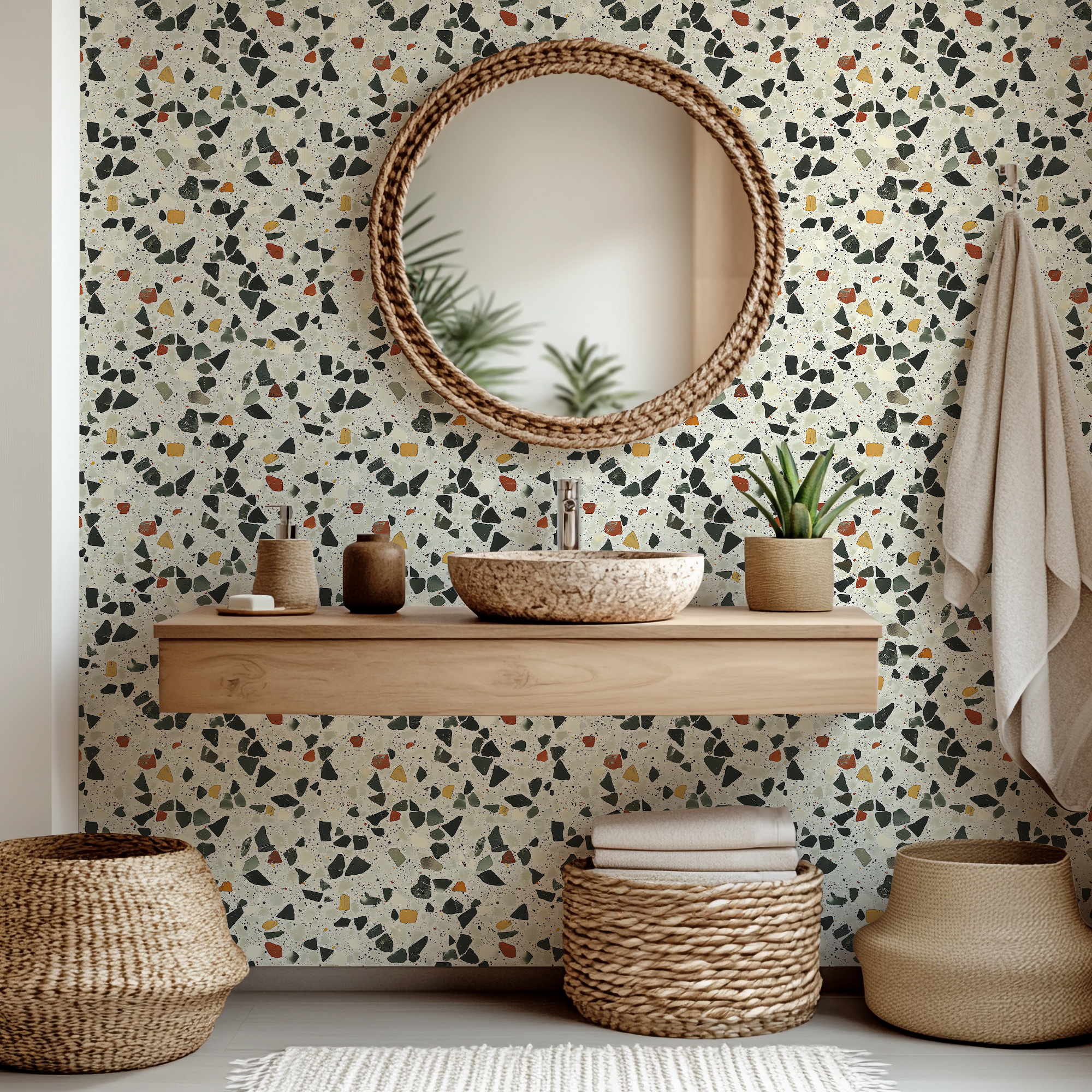 Multicolor Terrazzo Wallpaper - Modern Concrete Removable Peel & Stick