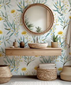 Alternative view of Watercolor Yellow Floral Wallpaper – Botanical