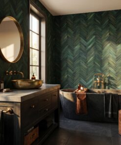 Green Herringbone Tile Wallpaper