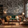 Black and White Tropical Leaf Wallpaper