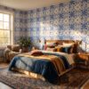 Blue Watercolor Moroccan Tile Wallpaper
