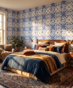 Blue Watercolor Moroccan Tile Wallpaper