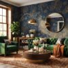 Navy and Gold Botanical Wallpaper