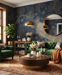 Navy and Gold Botanical Wallpaper