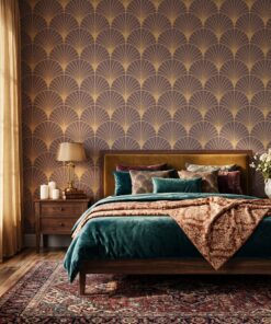 Art Deco Gold and Brown Fan Wallpaper