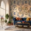 Blue Floral Damask Wallpaper