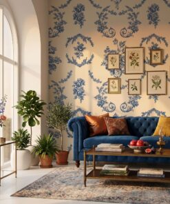 Blue Floral Damask Wallpaper