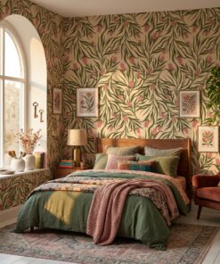 Green and Pink Botanical Wallpaper