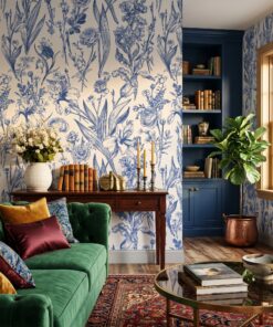 Classic Blue Botanical Wallpaper