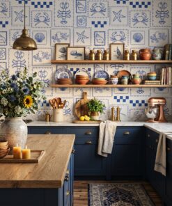 Blue Coastal Nautical Tile Wallpaper