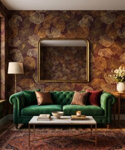 Dark Brown and Gold Floral Wallpaper