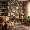 Black Vintage Botanical Floral Wallpaper