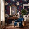 Navy Dark Floral Wallpaper