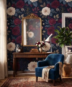Navy Dark Floral Wallpaper