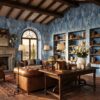 Blue Watercolor Herringbone Wallpaper