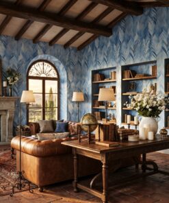 Blue Watercolor Herringbone Wallpaper