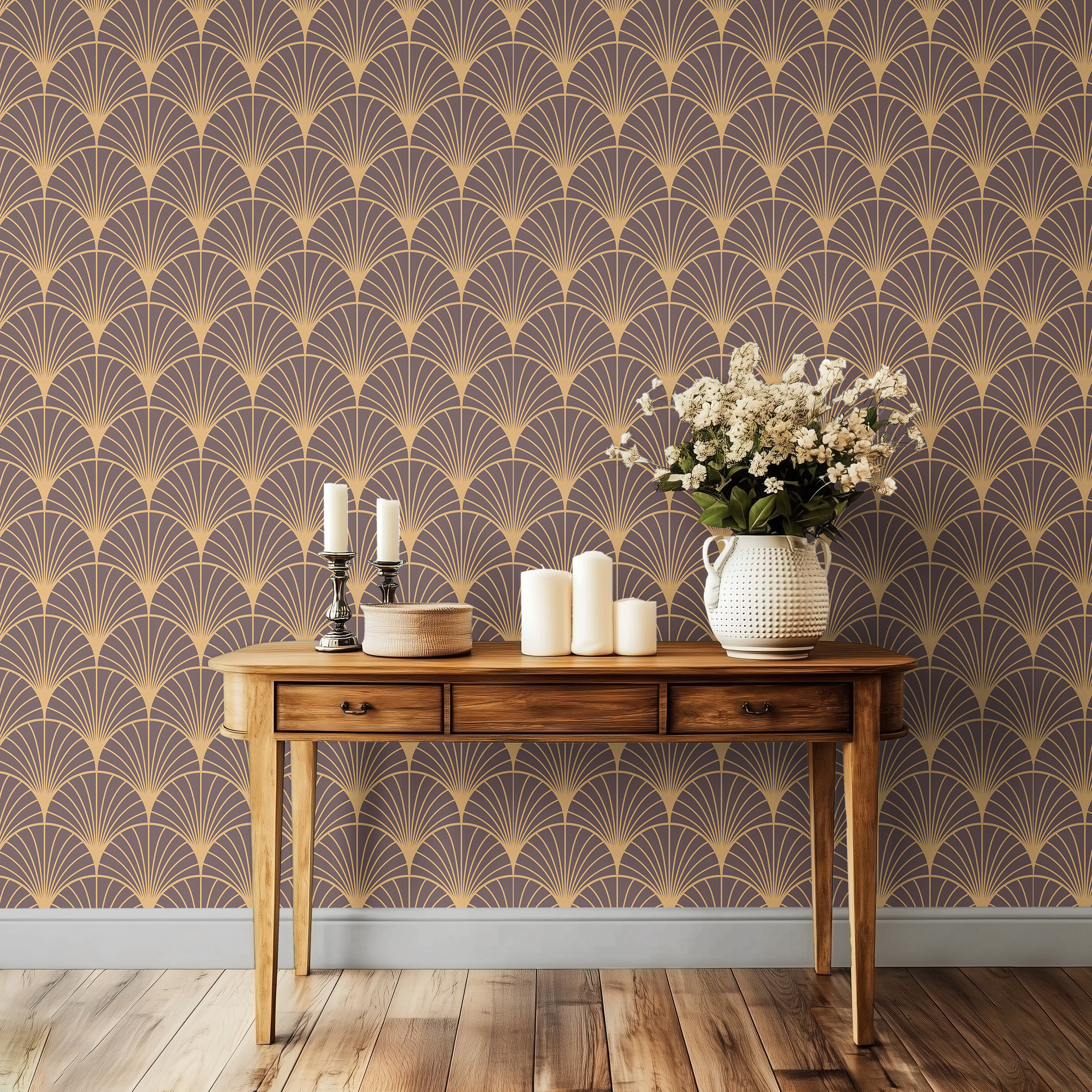 Art Deco Fan Wallpaper – Gold and Brown Geometric Design