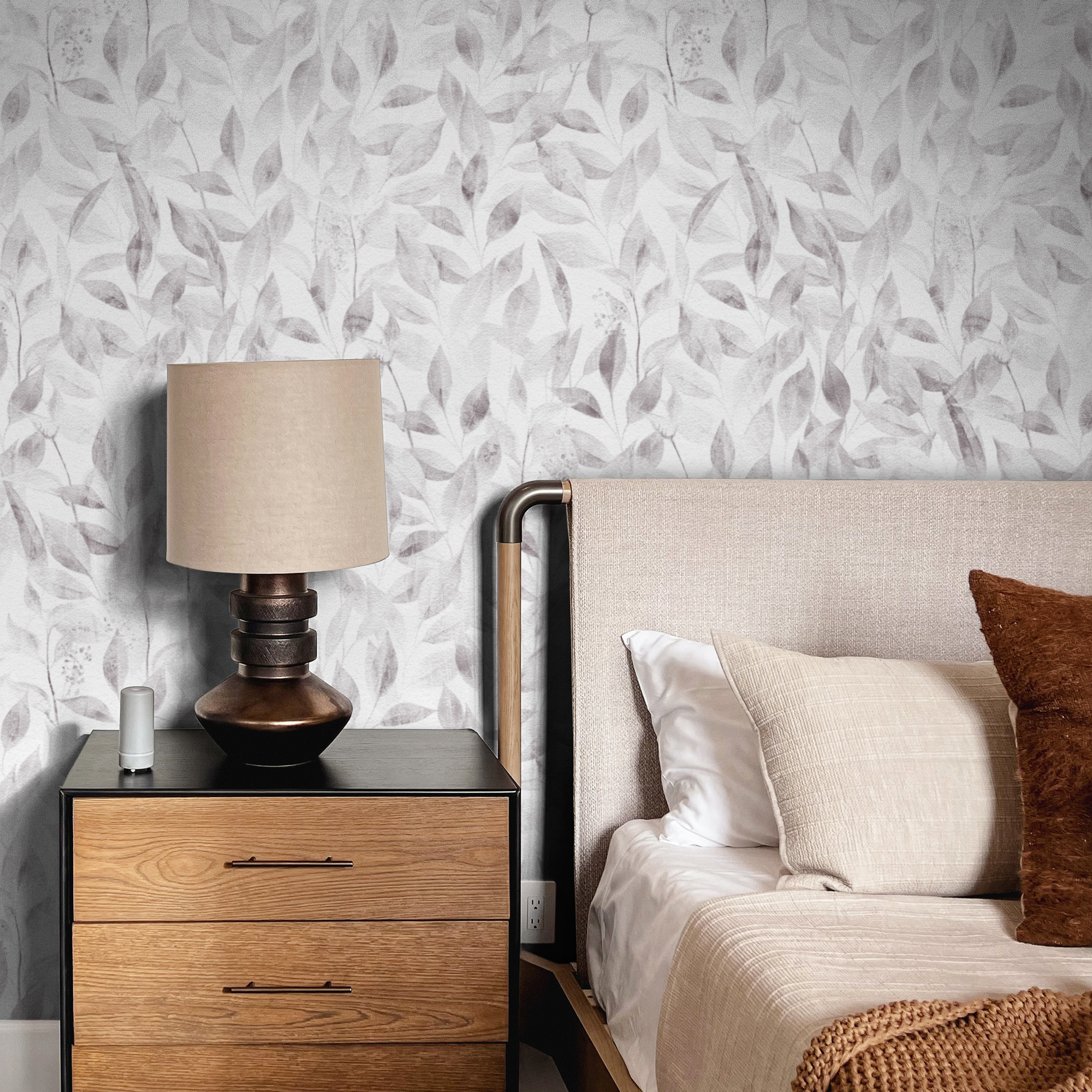 Neutral Botanical Peel and Stick Wallpaper – Elegant Minimal Leaves
