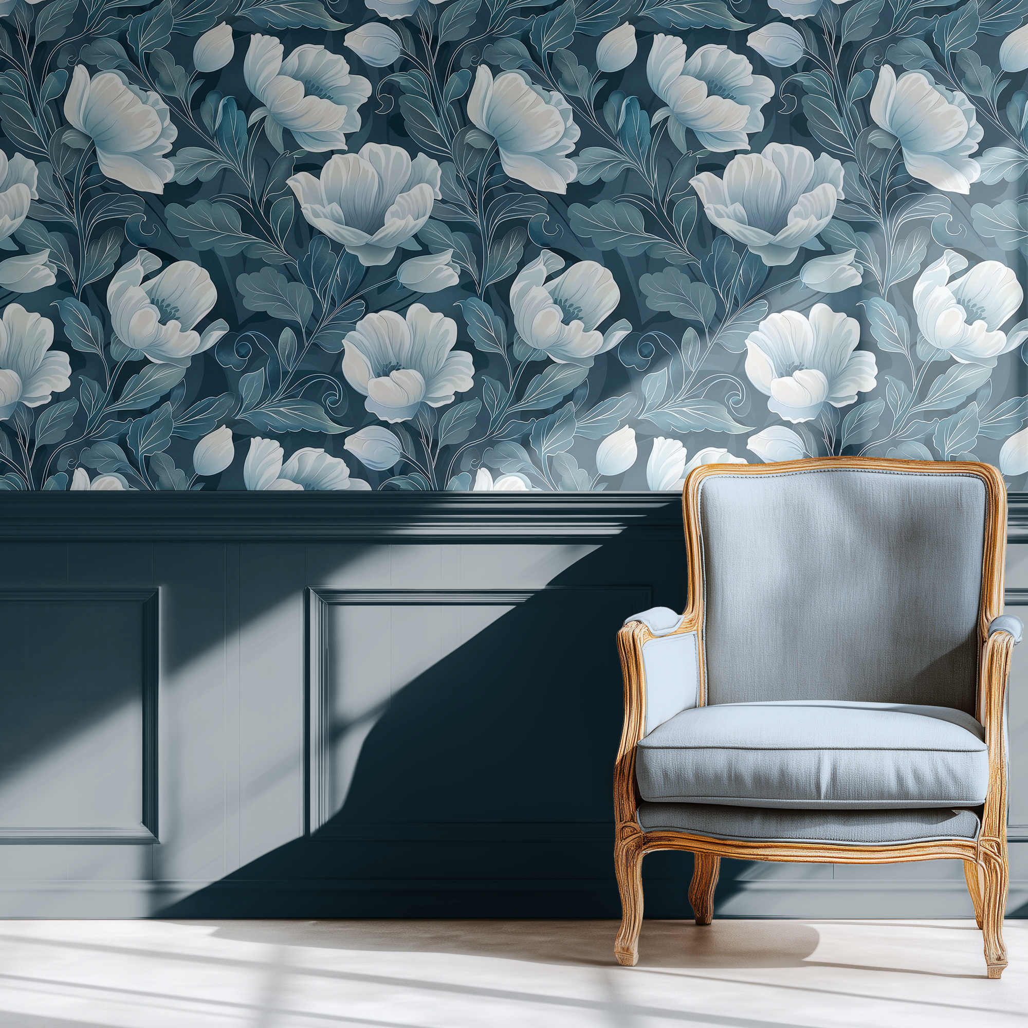 Dark Blue Floral Wallpaper – Classic Romantic Pattern