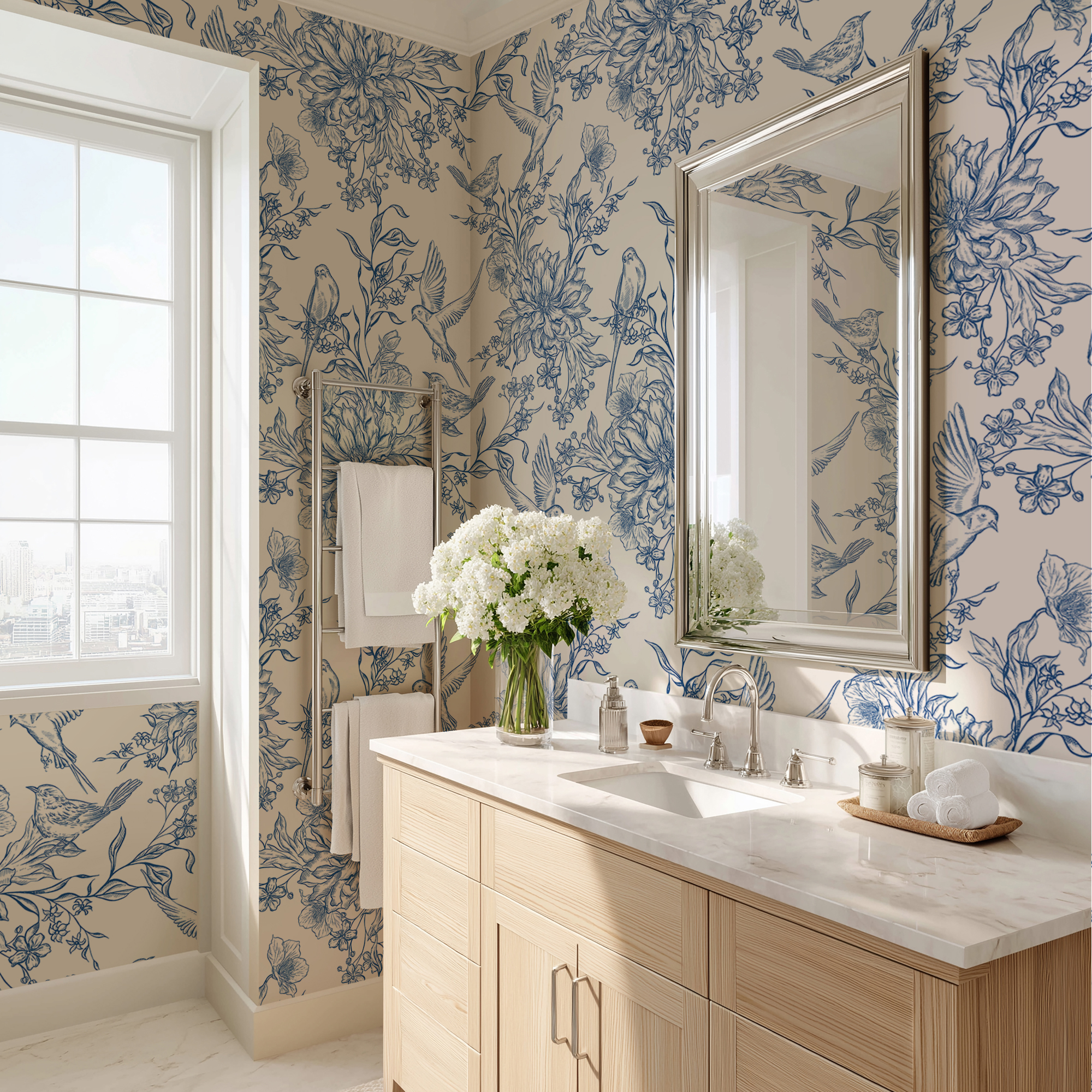 birds blue toile mockup 2