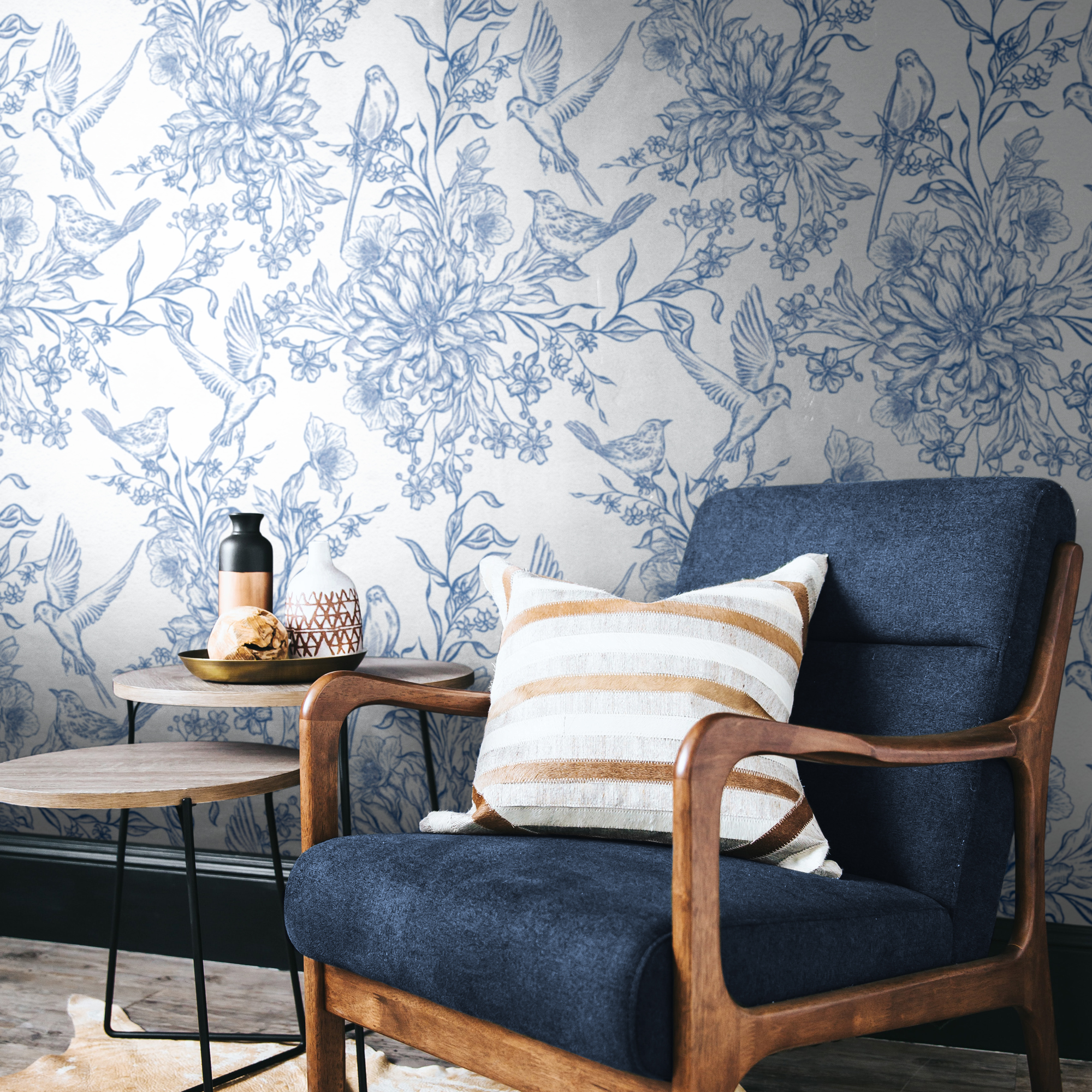 birds blue toile mockup 3