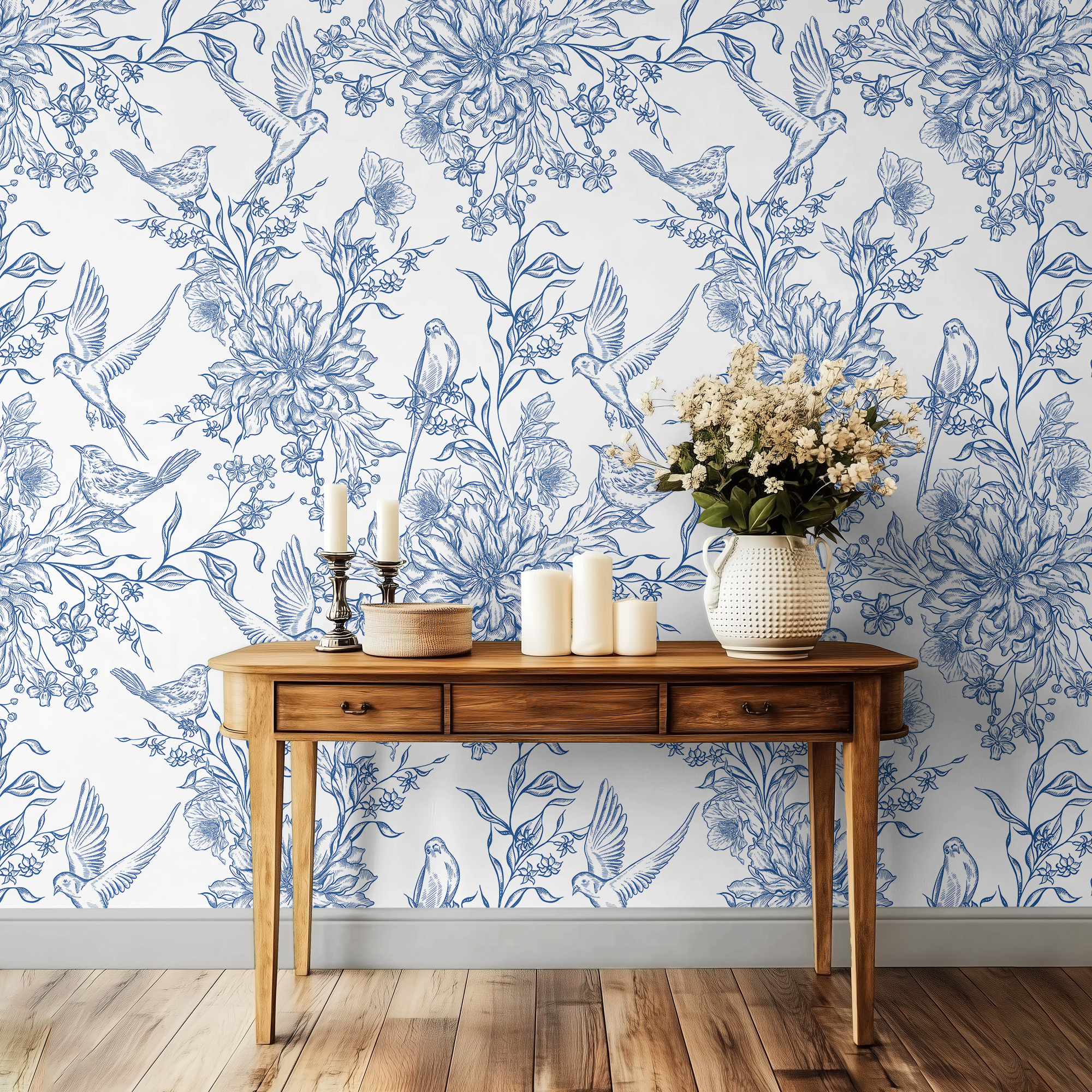 birds blue toile mockup 5