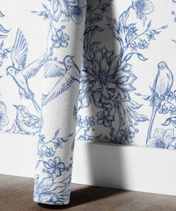 Alternative view of Blue and White Bird Toile Wallpaper