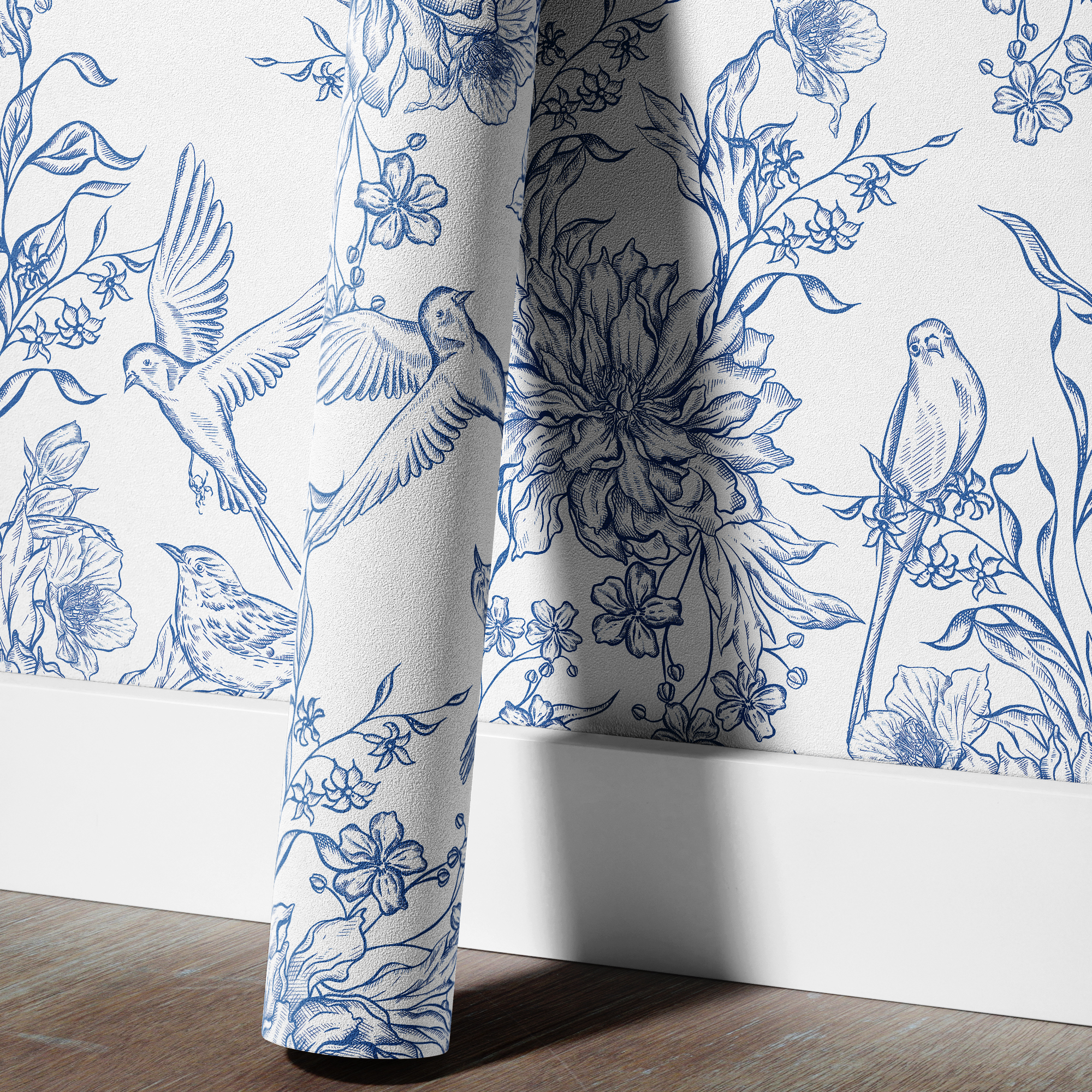 birds blue toile mockup 8