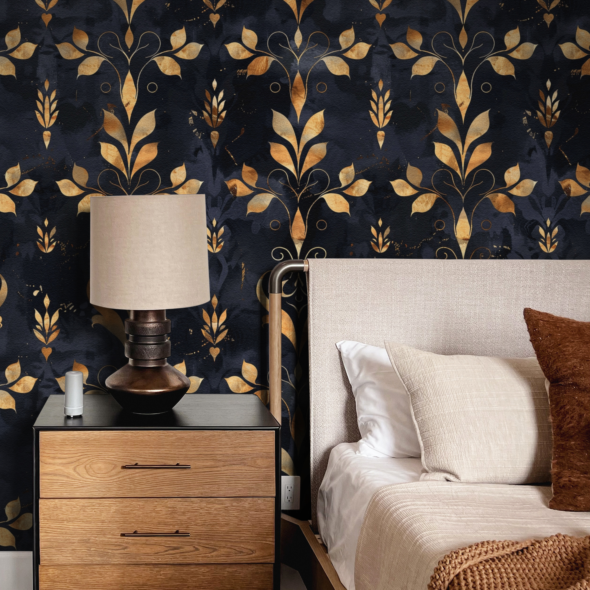 Black and Gold Damask Wallpaper – Modern Vintage Luxury