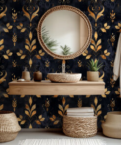 Alternative view of Black and Gold Damask Wallpaper
