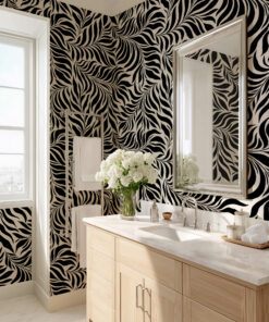 Alternative view of Black and White Tropical Leaf Wallpaper