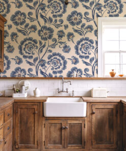 Alternative view of Blue Mediterranean Floral Wallpaper
